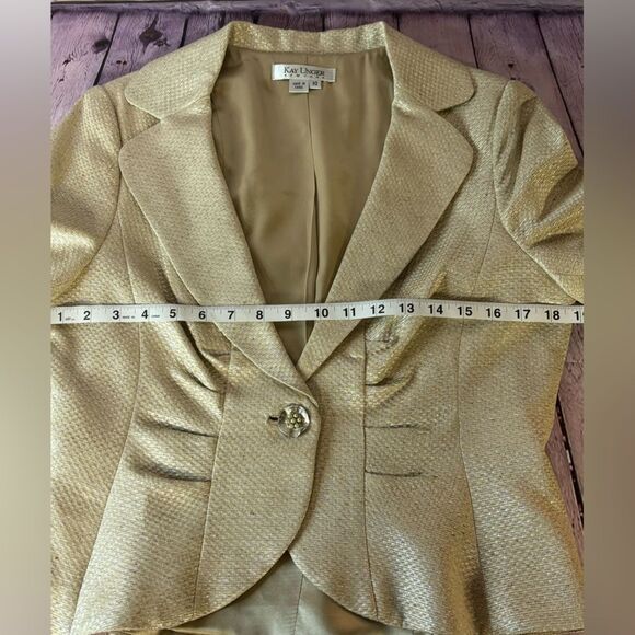 Kay Unger Cream Gold Tweed Silk Bodice Dress with Matching Silk Lined Jacket 10 - Picture 12 of 15
